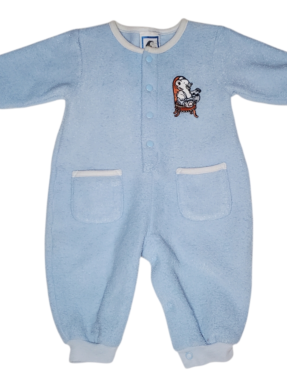 Vintage Lullaby Club Romper Blue Bear Embroidered Baby 3-6 Months